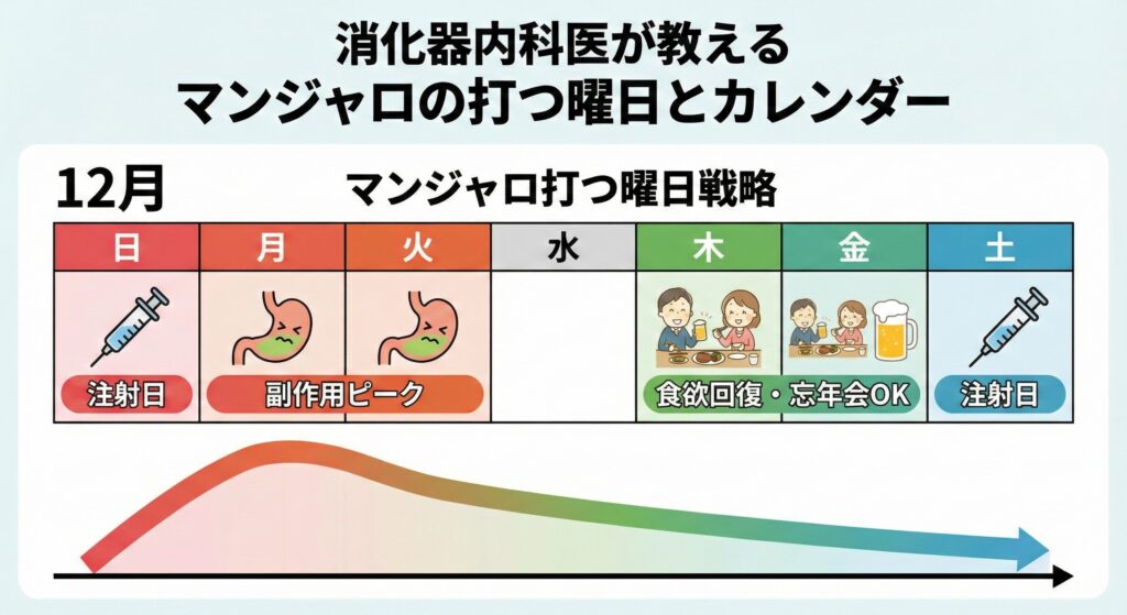 マンジャロの打つ曜日とカレンダーのイメージ